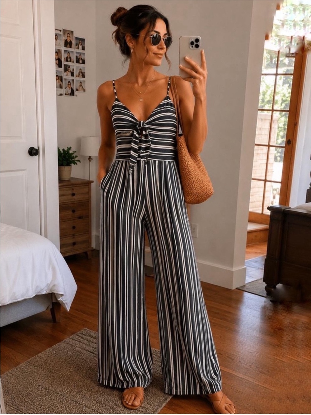 Blashe Striped Women’s Tie-Front Wide-Leg Jumpsuit